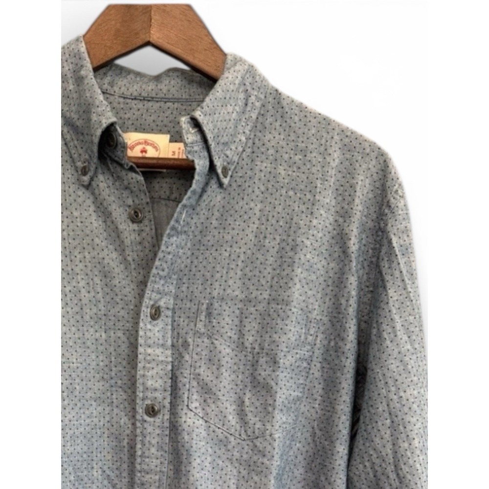 Brooks Brothers Red Fleece Shirt Mens Medium Blue Dot Long Sleeve